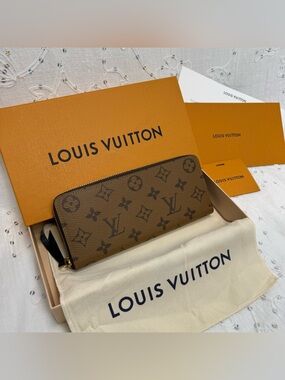New Reverse Monogram Clémence Wallet- Box, Dust Bag Receipt Inc.